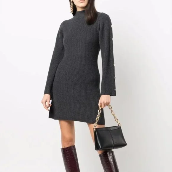 Sandro | Dresses | Sandro Knitted Gold Buttoned Dress | Poshmark
